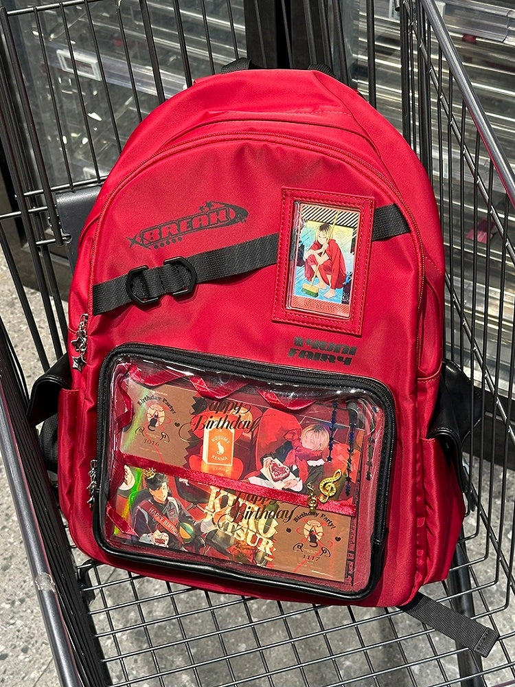 Red Large Capacity Star Decoration Unisex Daily Ita Backpack - Comes with Adjustable Strap