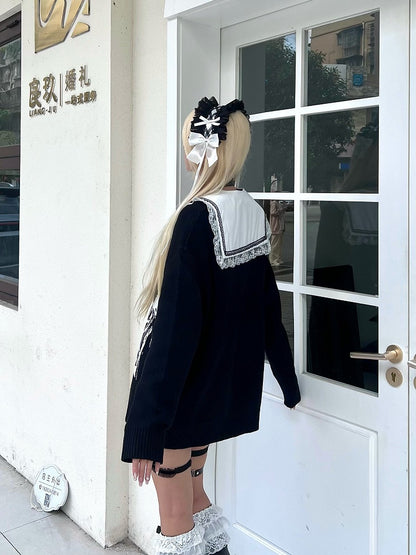 Black Jira Kei Sweater with Manga Girl Design