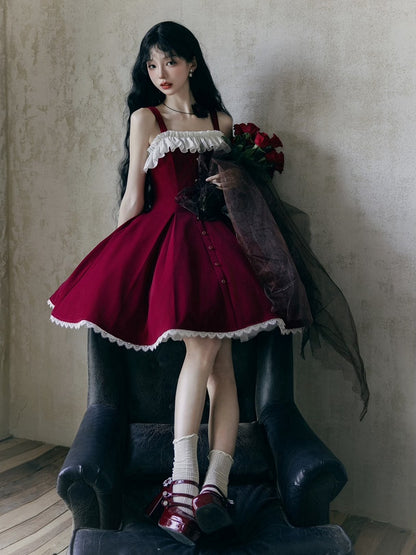 Red Slim Fit Waist Elegant Lolita Fashion Dress