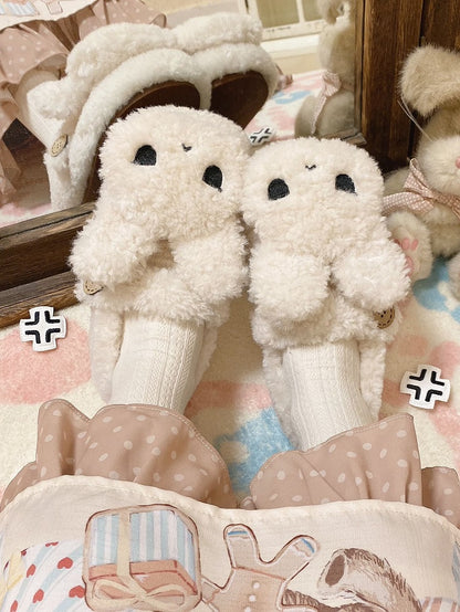 White Plush Bunny Sweet Lolita Slipons