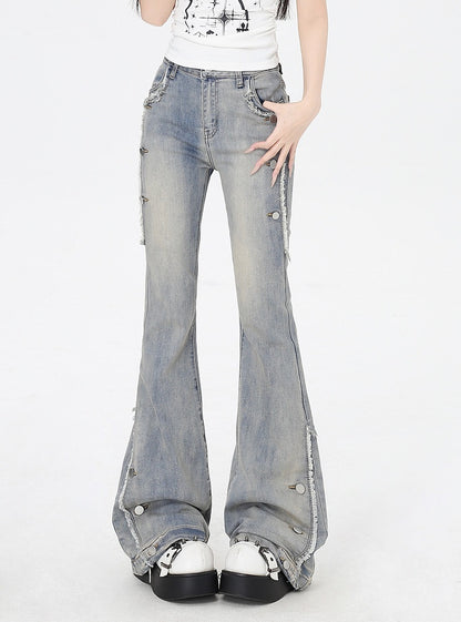 Blue Raw Hem Vintage Glamorous Flared Jeans