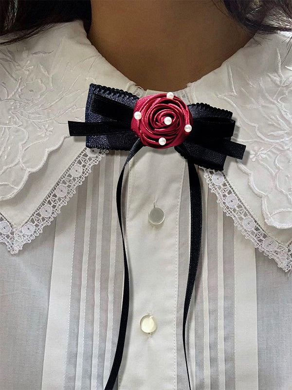 Red/Green/Purple/Apricot Beaded Decorated Rosette Design Bowknot Brooch