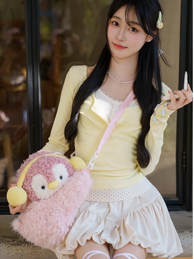 Pink Cute Penguin Plush Backpack/Crossbody Bag Middle/Large Size