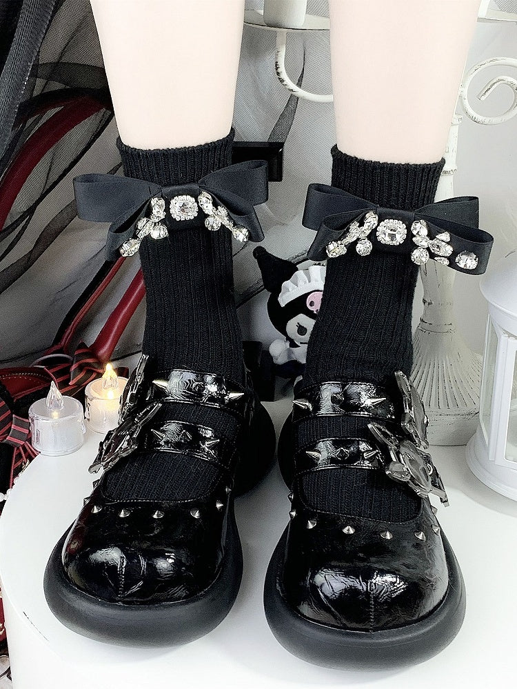 Skeleton Bunny Buckles Crack Black Punk Mary Janes