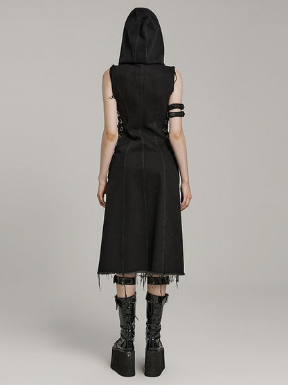 Black Punk Decayed Long Vest