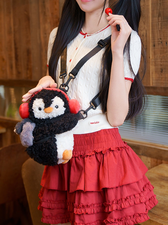 Black Cute Penguin Plush Backpack/Crossbody Bag Middle/Large Size