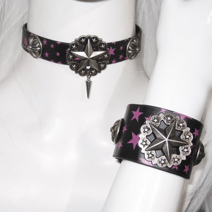 Black & Pink Star Pattern Punk Bracelet