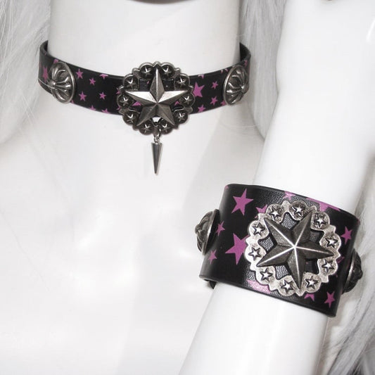 Black & Pink Star Pattern Punk Bracelet