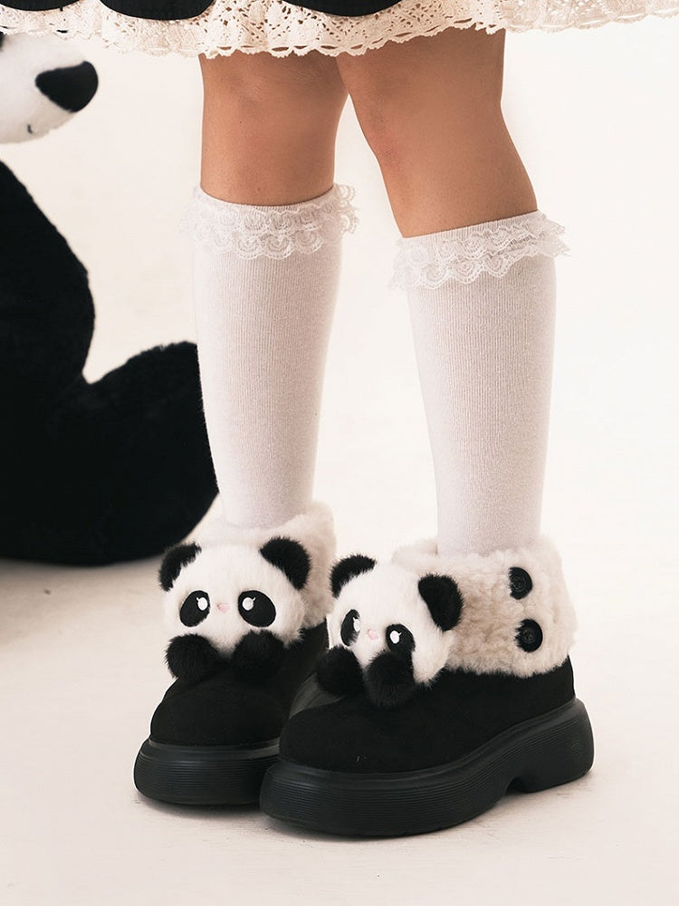 Black Sweet Lolita Platform Snow Boots - Panda Design with Plush Cuff