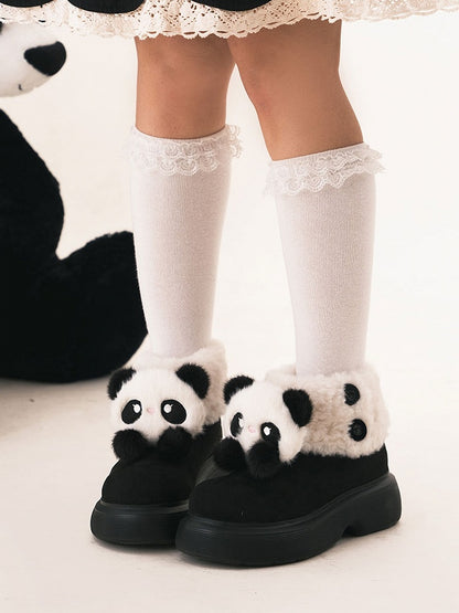 Black Sweet Lolita Platform Snow Boots - Panda Design with Plush Cuff