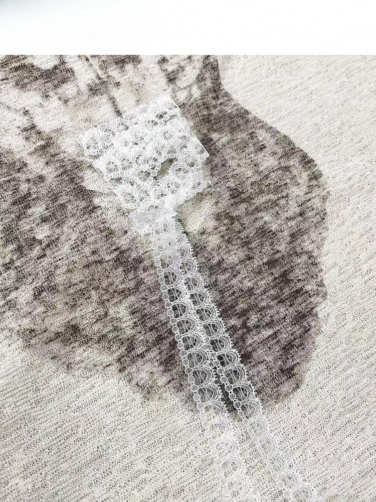 Apricot Lace-up Detail Swimsuit Print Asymmetrical Neckline Top