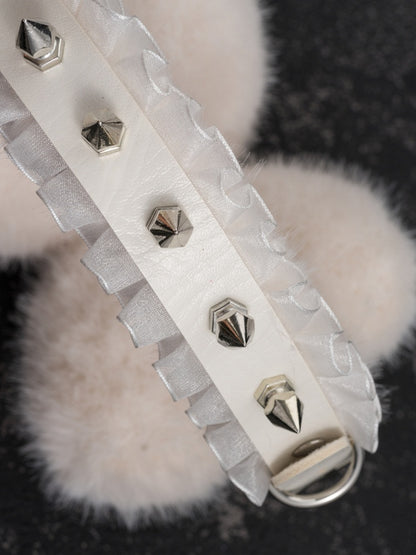 White Handmade Studs and Pins Ruffle Hem Heart Plush Earmuffs