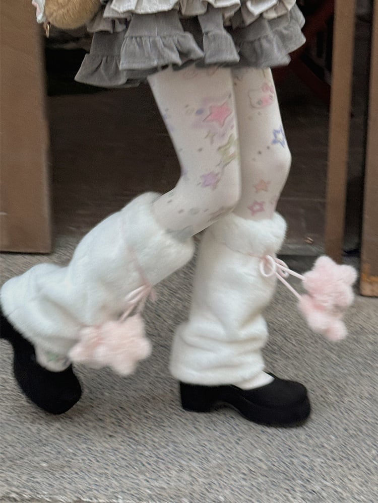 White/Yellow/Pink/Blue/Brown Sweet Plush Leg Warmers With Star-shaped Pompons