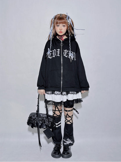 Black Buckle Design Star-Shaped Straps Leg Warmers