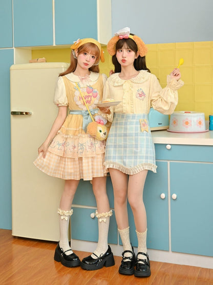 Strawberry Cake Embroidery Big Bow Creamy Yellow Tiered Skirt Sweet Lolita Dress