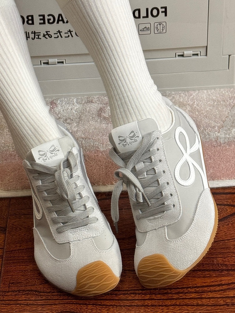 Gray Bowknot Design Front Lace-up Ties Sneakers