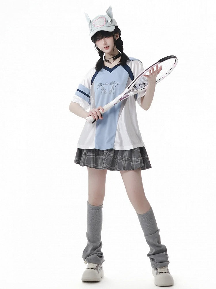 Blue Colorblock Design V-neck Blokette Core Hooded T-shirt