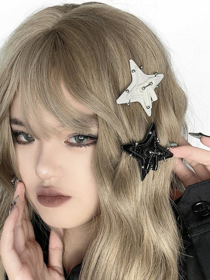 Black/White Star-shaped Punk PU Hairclip