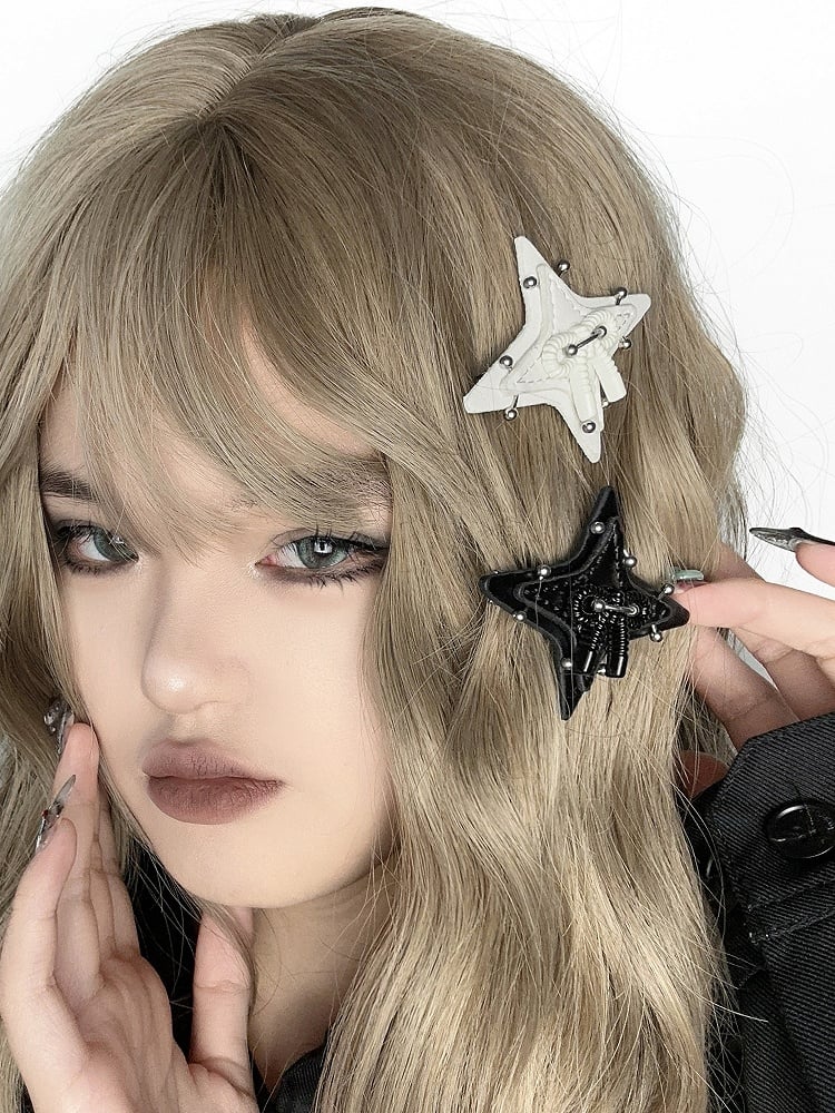 Black/White Star-shaped Punk PU Hairclip