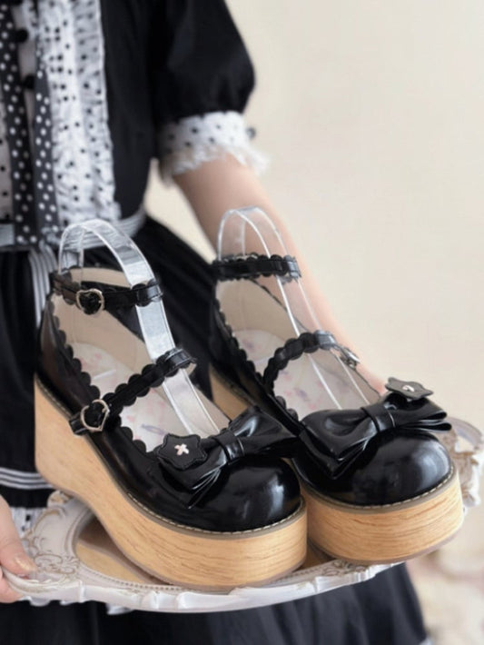 Black Star Applique Bow at Top Lolita Platform Shoes