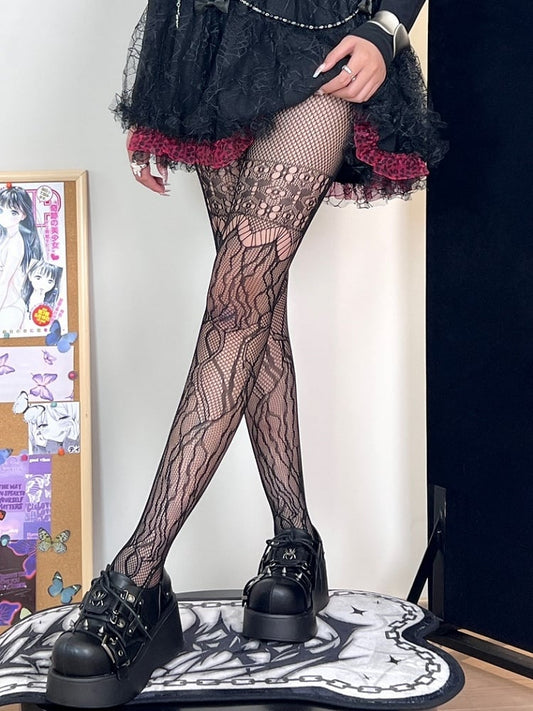 Black Hollow-out Design Cut-out Details Tights