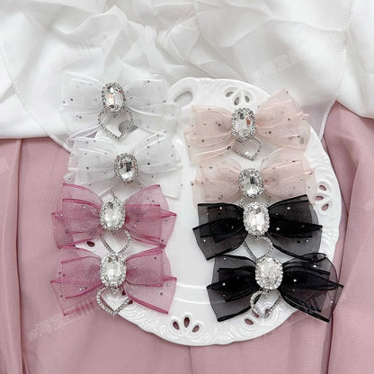 5-Colors Jirai Kei Lolita Twin Tails Bow Hairclips with Rhinestone Decor
