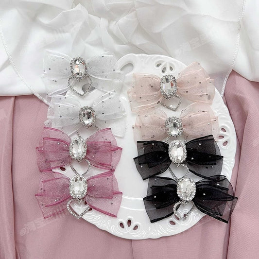5-Colors Jirai Kei Lolita Twin Tails Bow Hairclips with Rhinestone Decor