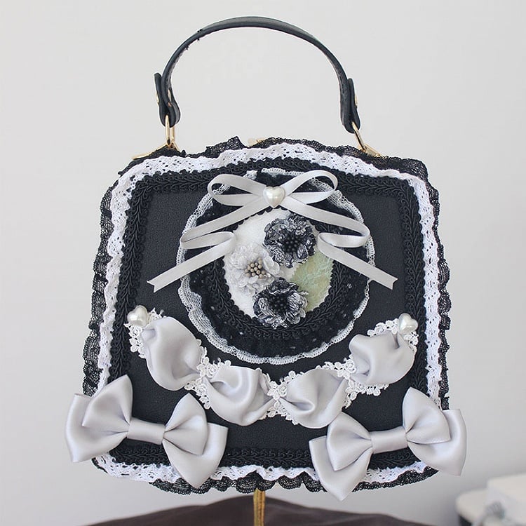 Elegant Classic Lolita Lace Handbag Adorned with Flower and Ribbon Bows – 9 Color Options
