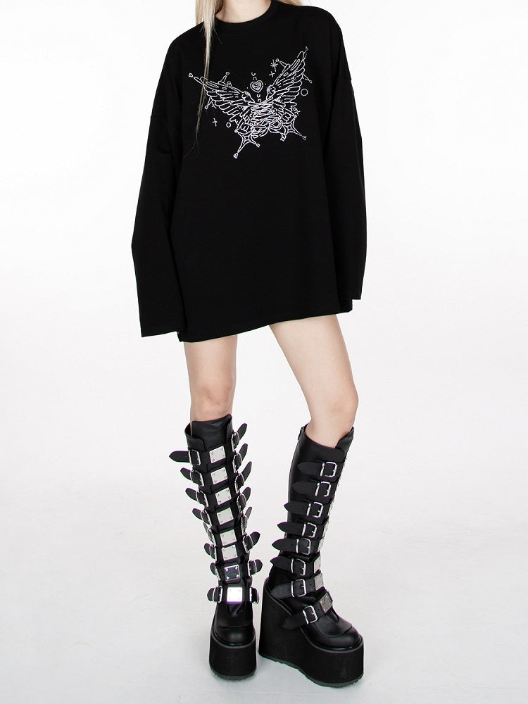 Black Rhinestone Butterfly Loose Sweatshirt