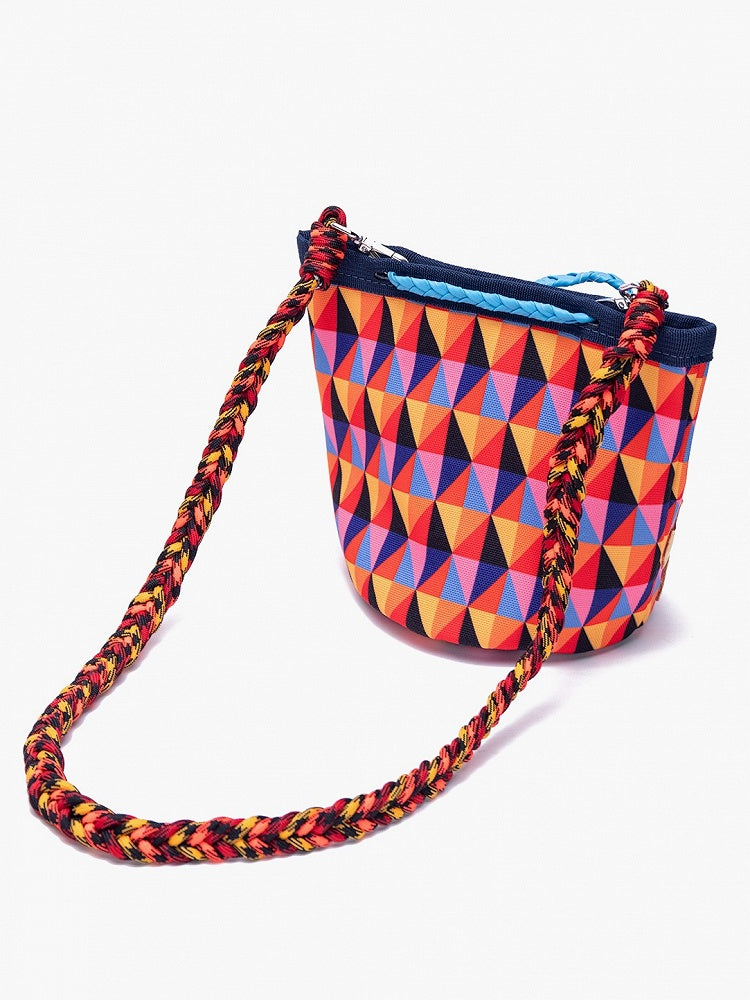 Colorful Diamond Pattern Crossbody Bag With Cross Accents & Multicolor Braided Strap