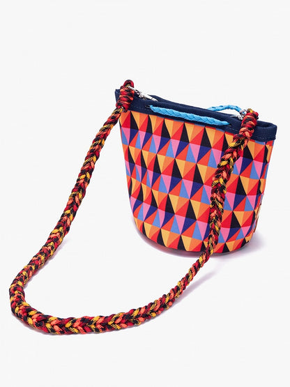 Colorful Diamond Pattern Crossbody Bag With Cross Accents & Multicolor Braided Strap