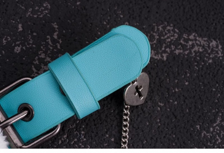 Handmade Plush Bunny Blue PU Buckle Hairclip with Chain