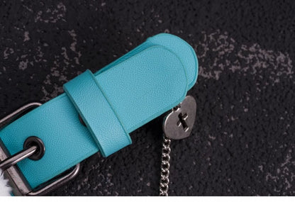 Handmade Plush Bunny Blue PU Buckle Hairclip with Chain