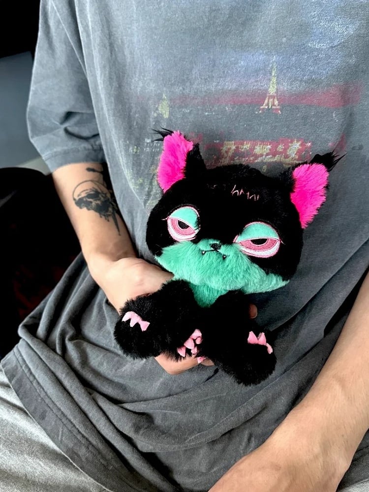 Black Pink and Green Gothic Cat Plushie