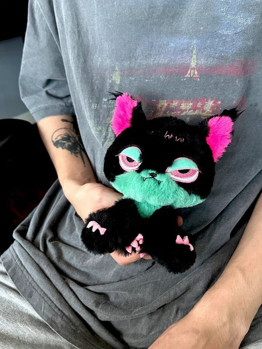 Black Pink and Green Gothic Cat Plushie