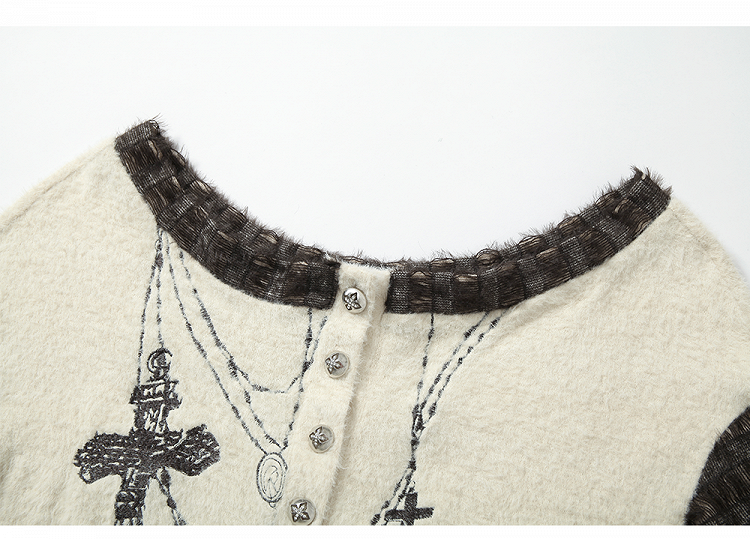 Off-the-shoulder Cross Embroidery Apricot Top with Scarf