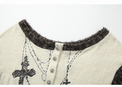 Off-the-shoulder Cross Embroidery Apricot Top with Scarf