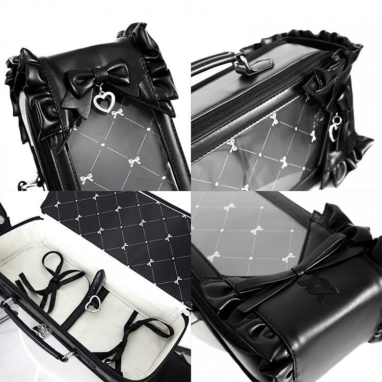 Black Bowknot Details Diamond Pattern 1/6 Scale BJD Doll Bag with Two Straps