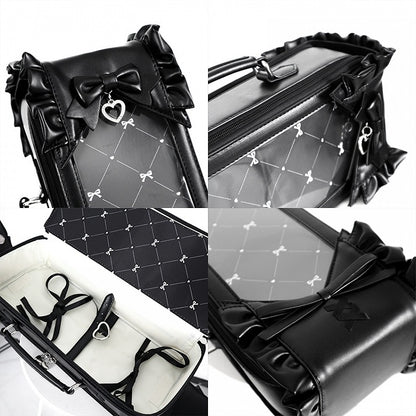 Black Bowknot Details Diamond Pattern 1/6 Scale BJD Doll Bag with Two Straps