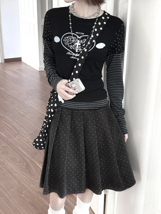 Y2K Gray Polka Dot Pleated Skirt