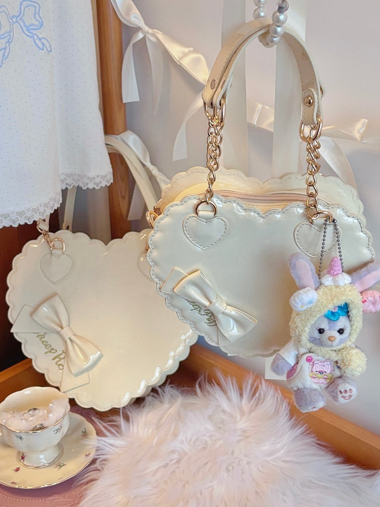 Sweet Yellow PU Leather Crossbody / Hand Bag - Heart-shaped Lolita Bag with Bow & Zipper