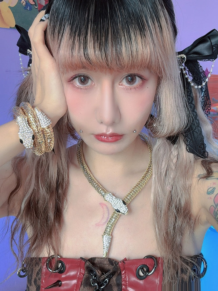 Gold Snake Design Bangle With Necklace Set