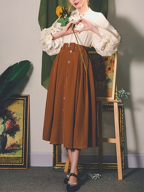 Caramel Latte Vintage Open Front Long Skirt