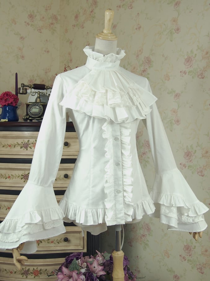 Black Angel High Neck Long Trumpet Sleeves Vintage Shirt