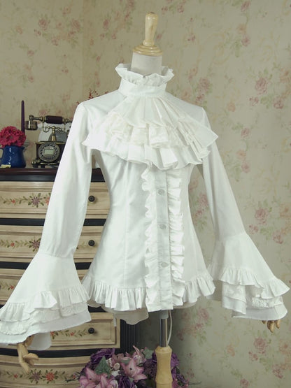 Black Angel High Neck Long Trumpet Sleeves Vintage Shirt