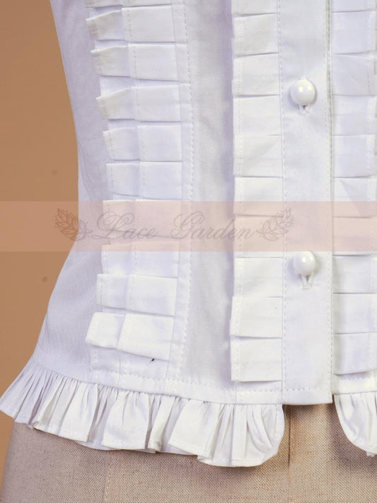 High Neck Short Puff Sleeves Vintage Shirt