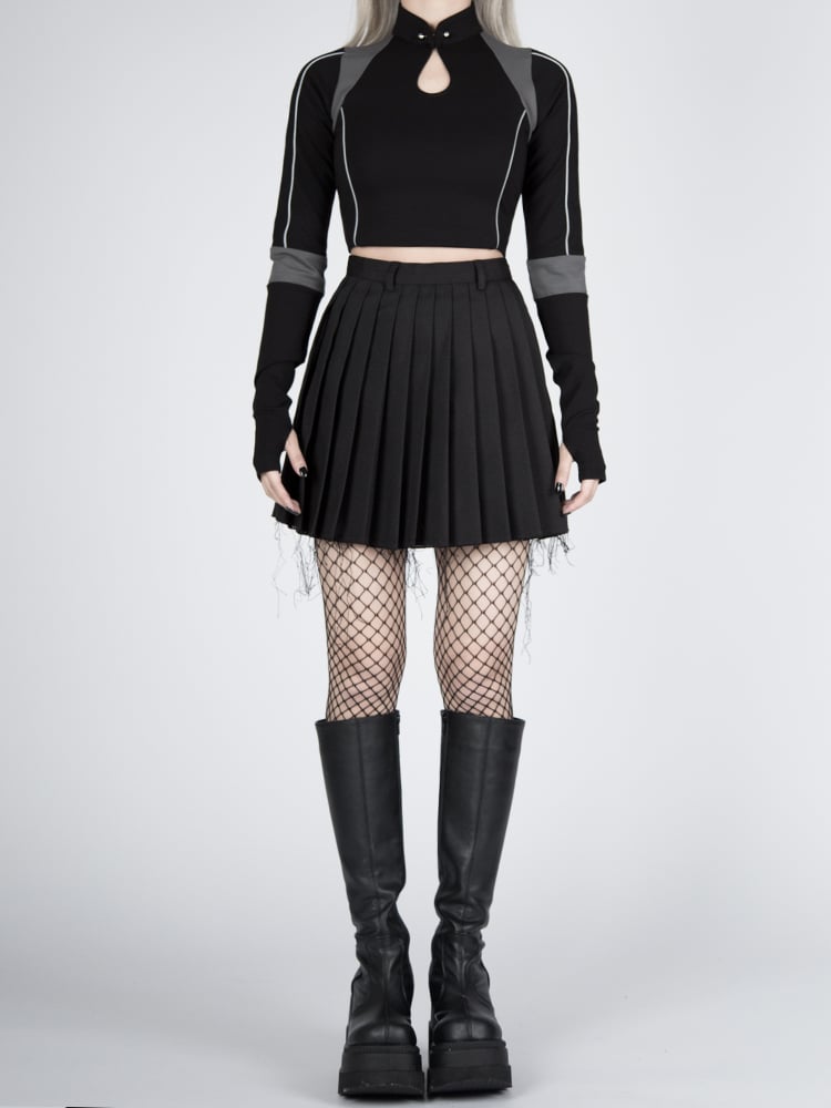 Futuristic Cyberpunk Stand Collar Long Sleeves Cropped Top