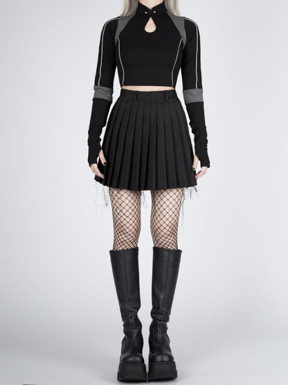 Futuristic Cyberpunk Stand Collar Long Sleeves Cropped Top