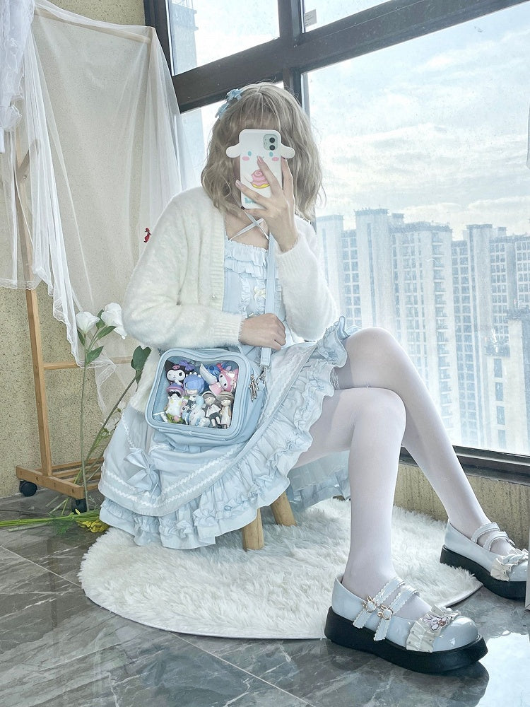 Sky Blue/Pink/Purple/White/Apricot PU Square Crossbody Ita Bag