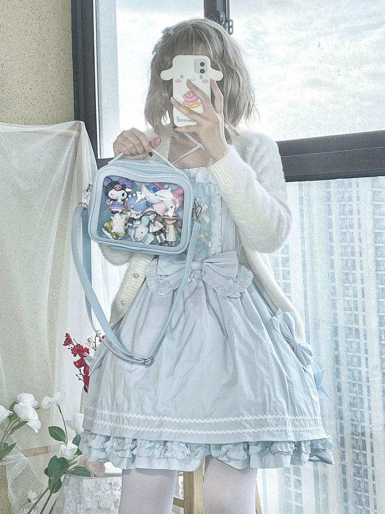 Sky Blue/Pink/Purple/White/Apricot PU Square Crossbody Ita Bag